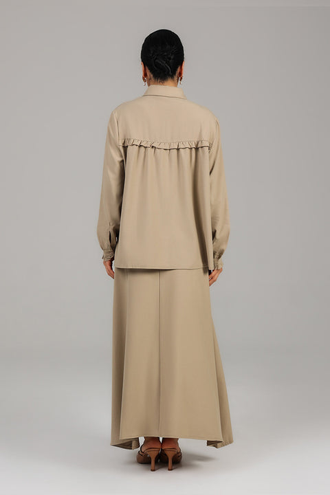 Beige Desert Sand Ruffle Detail Co-Ord Set
