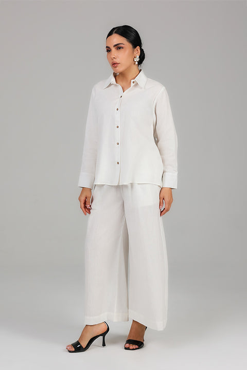 White Relaxed Shirt & Wide-Leg Pants Set
