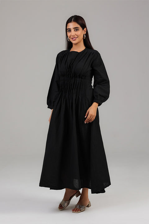 Black Pintuck Detail Modest Dress