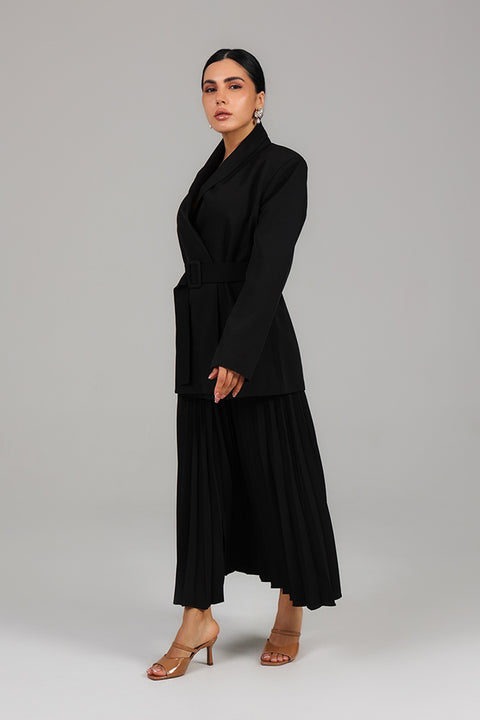 Black Tailored Jacket & Pleated Skirt Set