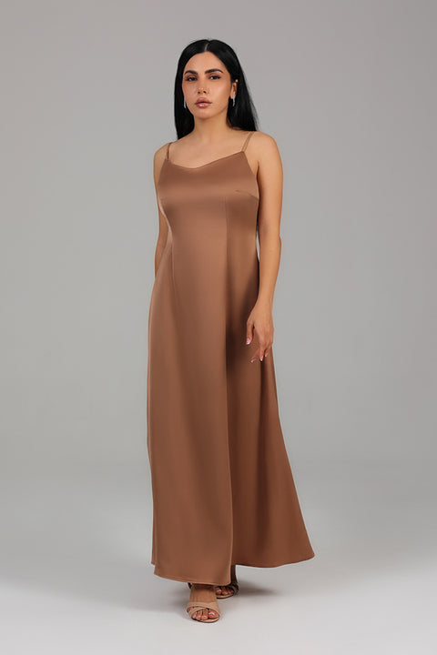 Gold Minimal Satin Slip Maxi Dress
