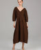 Dark Brown Button-Front A-Line Midi Dress