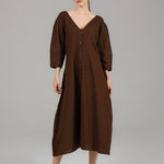 Button-Front A-Line Midi Dress PR 006 Dark Brown