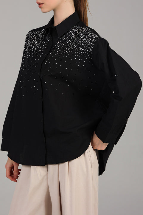 Black Embellished Shirt Top