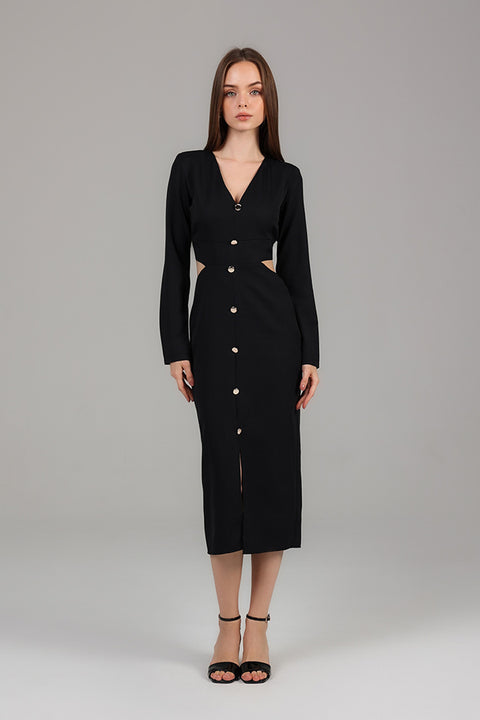 Black Midnight Cut-Out Detail Midi Dress