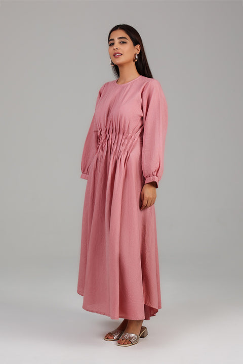 Dusty Pink Pintuck Detail Modest Dress