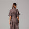 Brown Striped Pleated Shirt Dress