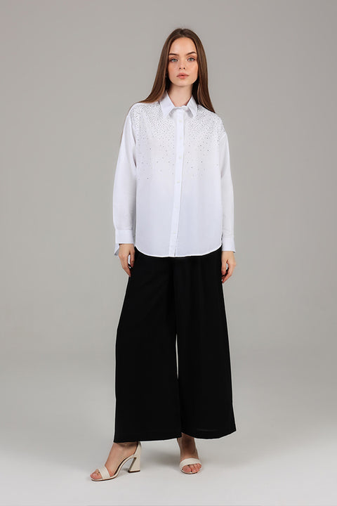 White Embellished Shirt Top