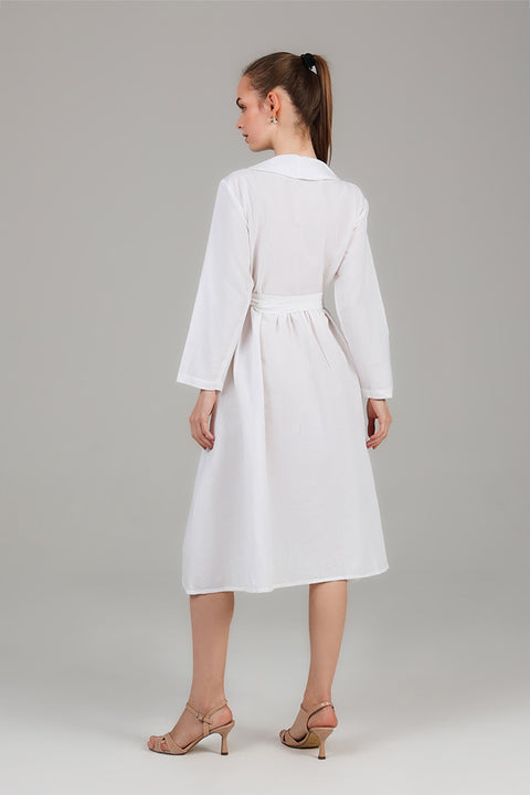 White Wrap Detail Modest Dress