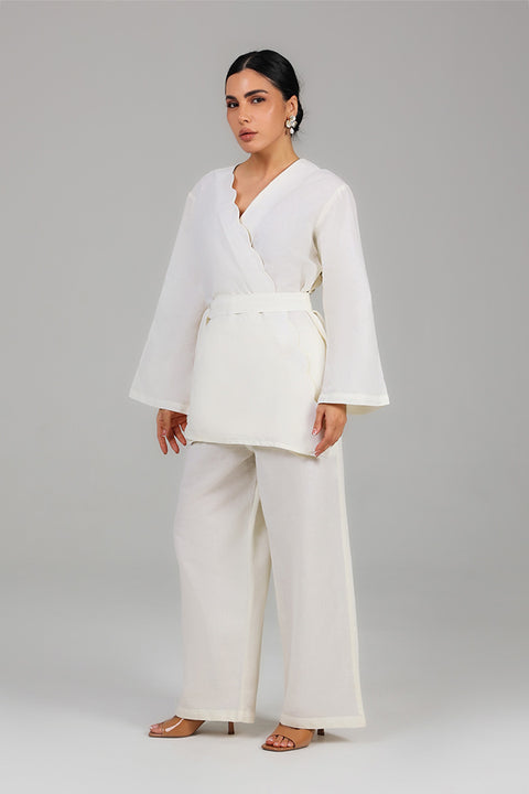 Off White Wrap Detail Modest Co-Ord Set