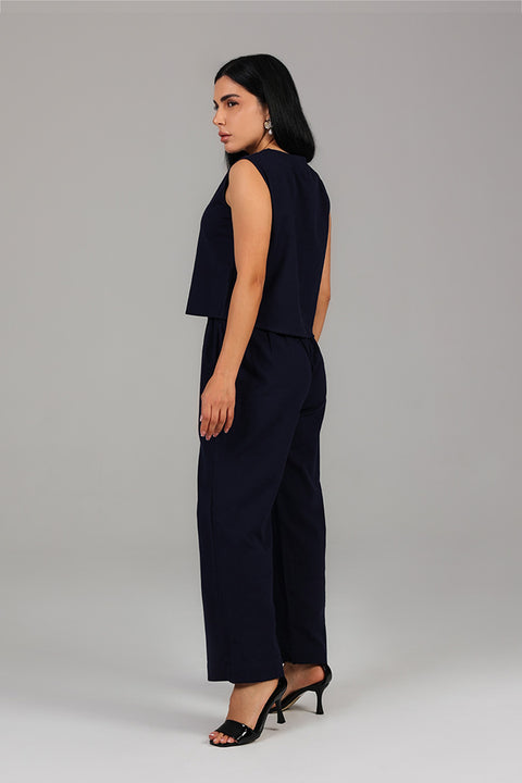 Navy Blue Sleeveless Co-Ord Set