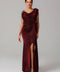 Maroon Shimmer Draped Gown with Embellished Shoulder