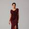Maroon Shimmer Draped Gown with Embellished Shoulder