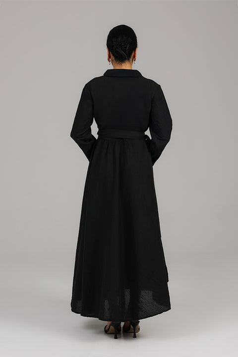 Black Wrap-Style Maxi Dress