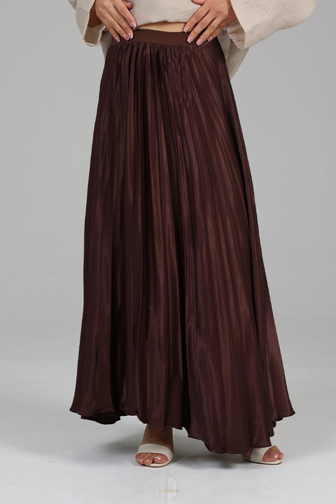 Brown Satin Flow Skirt 