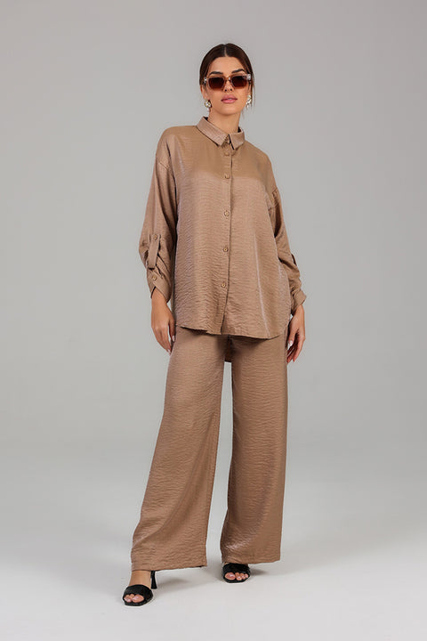 Brown Steel Satin Co-ord Set