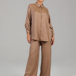 Steel Satin Co-ord Set BKMF 015 Brown