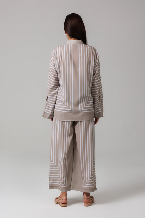 Beige Monochrome Stripe Co-ord Set