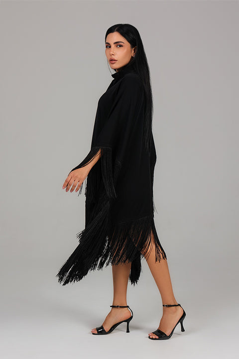 Black Fringe Detail Kaftan Dress