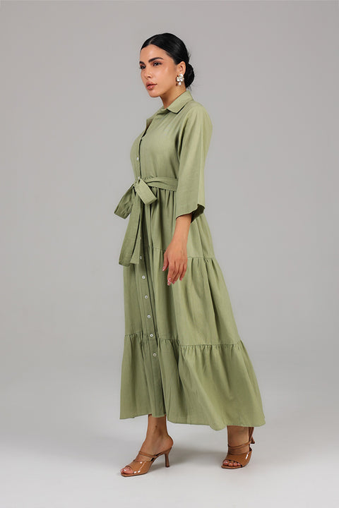 Sage Green Tiered Shirt Dress