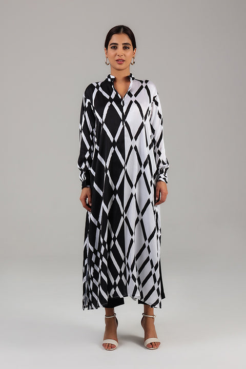 Black and White Monochrome Geometric Printed Dress