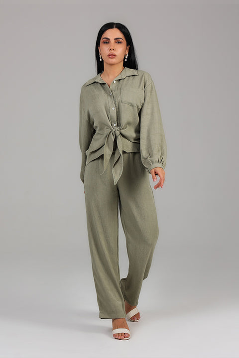 Mint Green Tie-Front Textured Co-Ord Set 