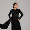 Black Asymmetric Sequin Panel Evening Gown with Drape Detail