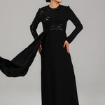 Asymmetric Sequin Panel Evening Gown with Drape Detail BKMF 021 Black