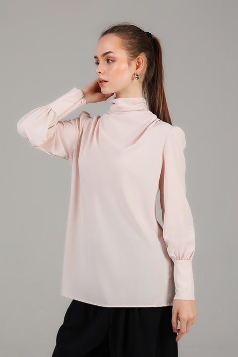 Peach High-Neck Draped Top