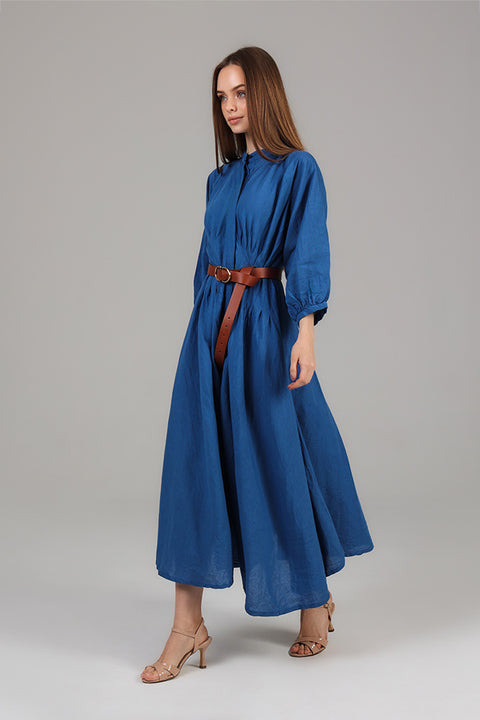 Navy Blue Belted Maxi Dress