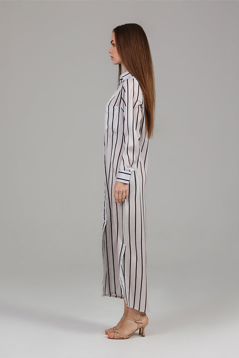 Cream Striped Shirt Dress