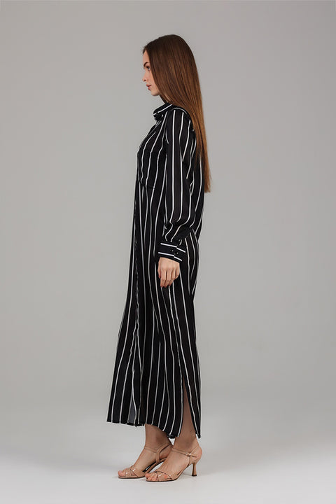 Black Striped Shirt Dress