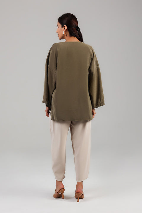 Khaki Relaxed Button-Front Top
