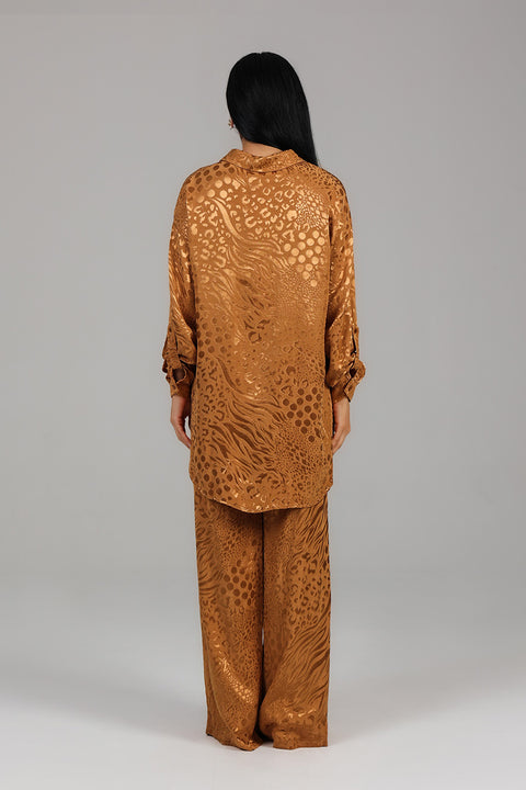 Brown Burnished Brown Jacquard Co-Ord Set