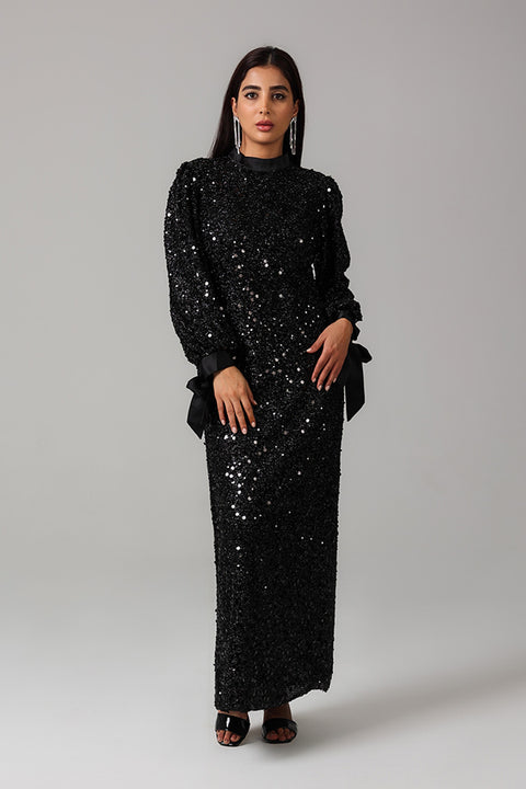 Black Sequin High-Neck Maxi Dress