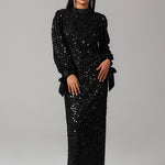 Sequin High-Neck Maxi Dress BKMF 024 Black