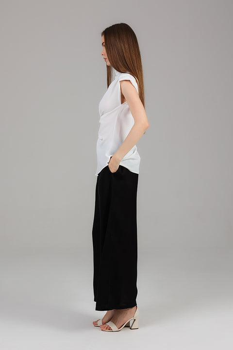 White Draped Wrap Detail Top
