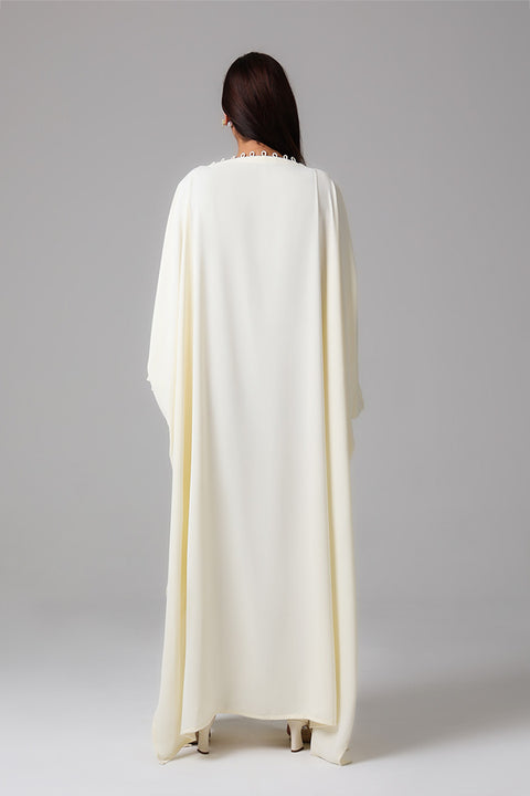 Cream Embellished Kaftan Gown
