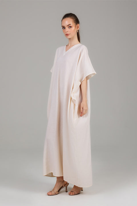 Beige Relaxed Modest Kaftan Dress