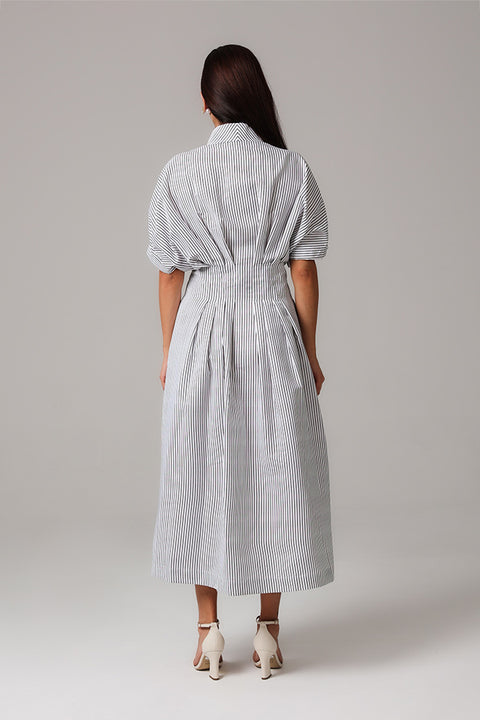 White Striped Shirt Midi Dress for Women