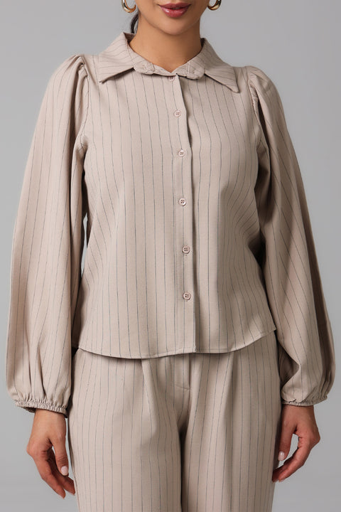 Beige Sandstone Pinstripe Tailored Co-Ord Set