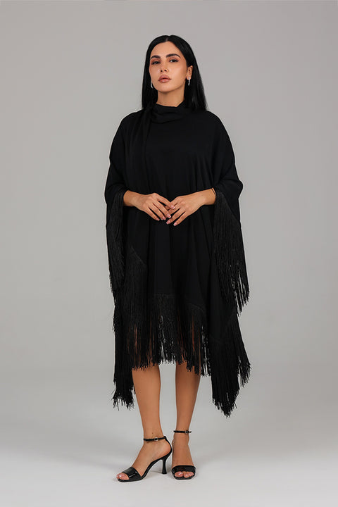 Black Fringe Detail Kaftan Dress