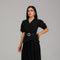 Black Structured Pleated Midi Dress