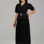 Structured Pleated Midi Dress BKMF 043 Black