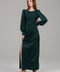 Green Satin Ruched Evening Dress