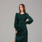 Green Satin Ruched Evening Dress