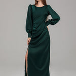 Satin Ruched Evening Dress BKMF 038 Green