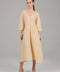 Beige Button-Front A-Line Midi Dress