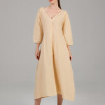 Button-Front A-Line Midi Dress PR 006 Beige