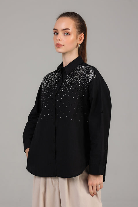 Black Embellished Shirt Top